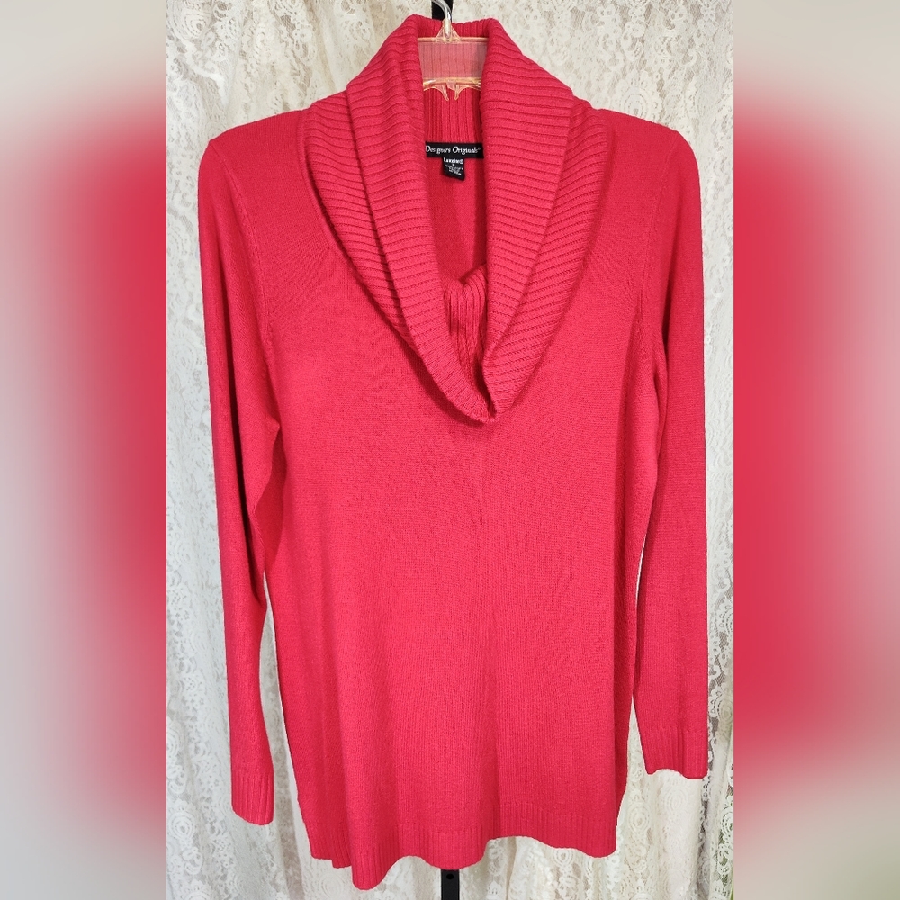 Red Designer Originals Cowl Neck Sweater NWOT Size L